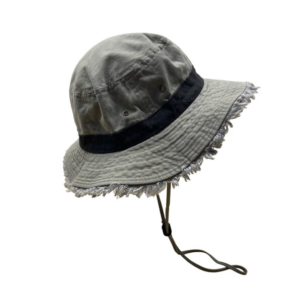 Royal Headware Frayed Edge Gray Black Bucket Hat Boonie Pocket Detail Sz 59 M - Picture 2 of 8